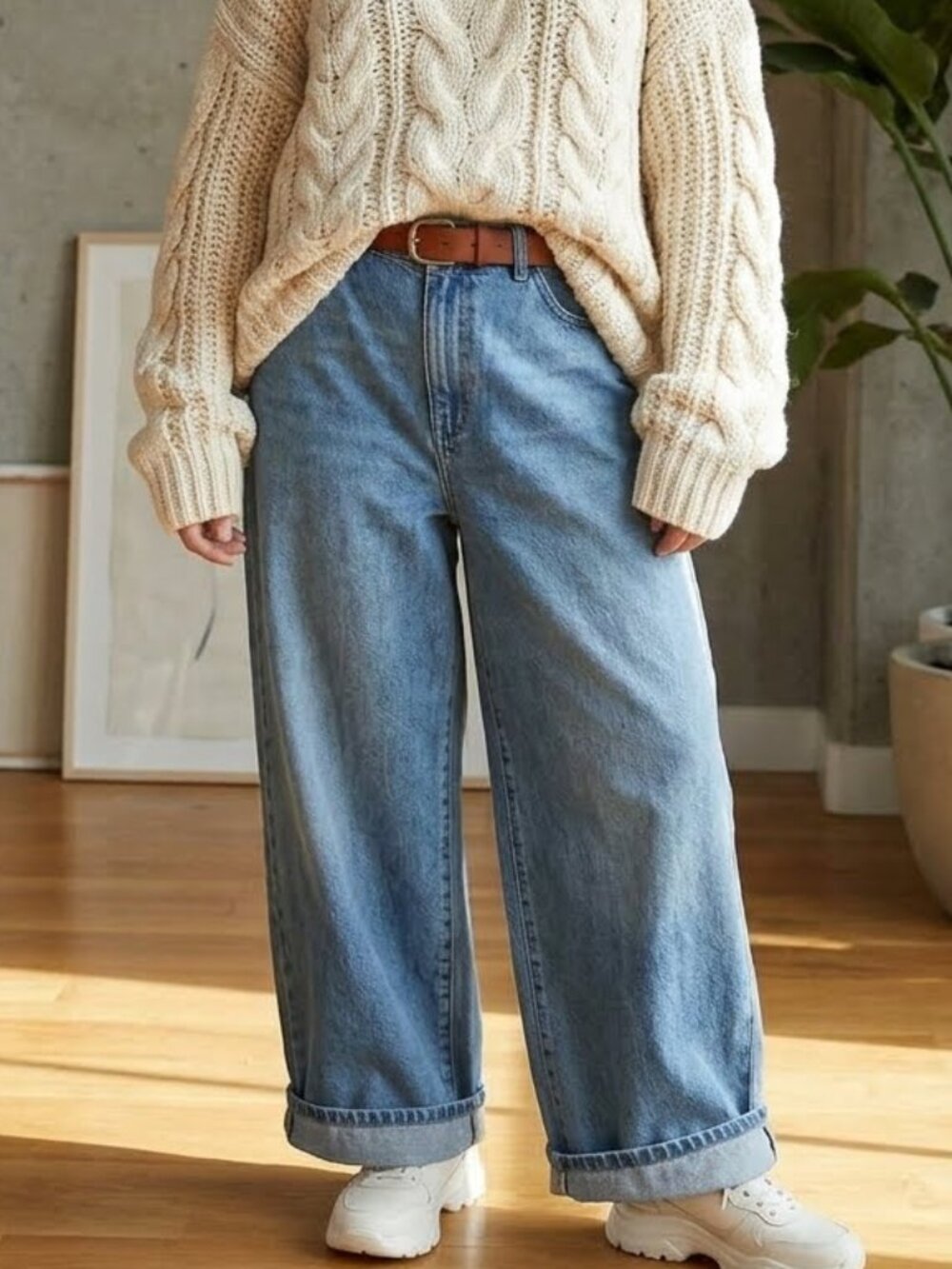 Universal Thread Women's Junior Medium Wash High-Rise Relaxed Fit Wide-Leg Jeans
